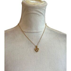 Gold-Tone Dainty Heart Pendant Necklace Clear Stone Delicate Chain 10"